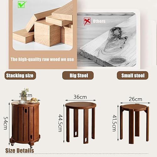 Lot de 4 tabourets empilables en bois massif, multifonctionnels, peuvent être utilisés comme repose-pieds, tables basses, tables d'appoint, tables de chevet, chaises de salle à manger - Nail Gallerys