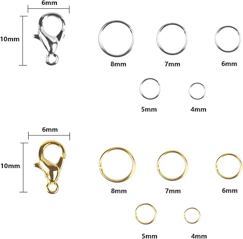 20Pcs Fermoir à Homard, Fermoir pour Bracelet, 600Pcs Anneaux de Saut, Anneaux Ouverts Jump 4 mm à 8 mm, Kit de Résultats de Bijoux pour Fabrication de Bijoux - Argent Or - Nail Gallerys