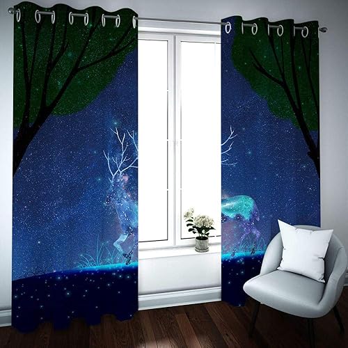 WMMTFT Rideau Occultant Enfant - Paysage de Ciel étoilé Bleu - 3D Thermique Isolant Occultants a Oeillets Rideaux - 234 x 230 cm - Voilages Intérieurs de Salon Moderne Chambre Fille Décoration, Polye - Nail Gallerys