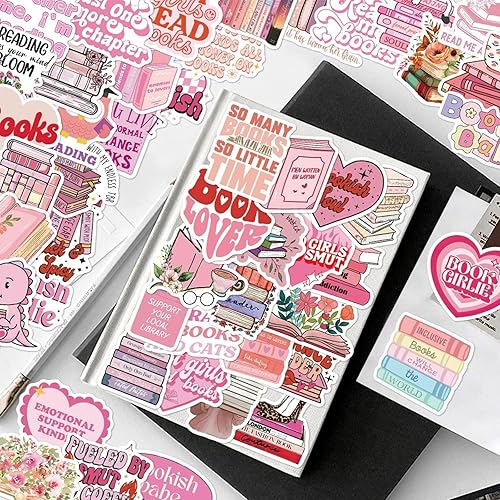 Vroxdrez Lot de 50 Autocollants Bookish - Kawaii Décoratifs Imperméables Style Rose, pour Kindle Ordinateur Portable Skateboard, Casque Moto, Valise - Nail Gallerys