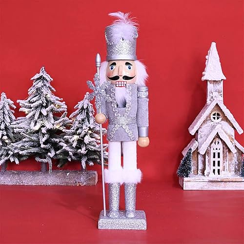 Sharplace Casse-Noisette en Bois Décoration de Noël King Casse-Noisette Figurine pour Maison, 38cm - Argent - Nail Gallerys
