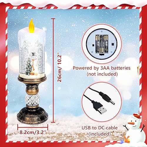 Shinkuro Boule de Neige de Noël - Bougie sans Flamme pour Scène du Père Noël et Lanterne LED pour Arbre, Remplie d'Eau et de Paillettes - Nail Gallerys