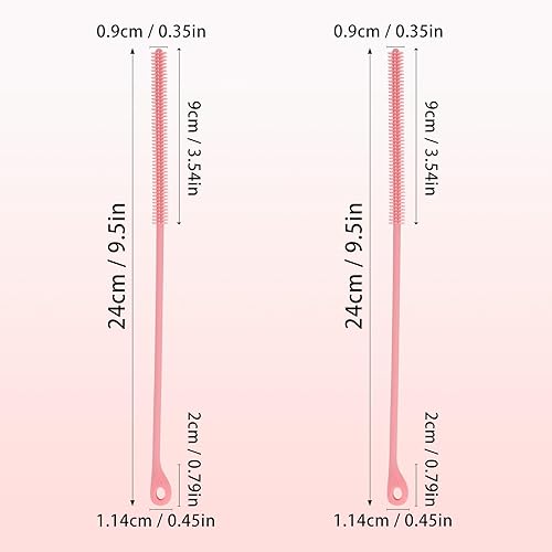BOXOB 2pcs Brosse de Nettoyage Paille en Silicone, 24cm Brosse Réutilisable Extra Longue pour Stanley Métal Verre Outil Nettoyage Flexible pour Bouchon de Bouteille Fentes Tuyaux Tubes (Rose) - Nail Gallerys