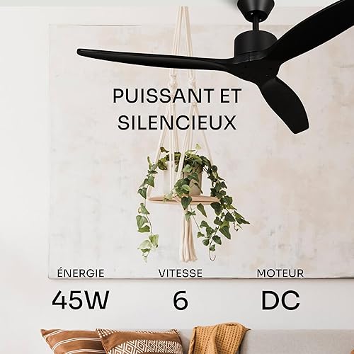Mellerware - Ventilateur de plafond avec télécommande Brizy! Bright 45W | Lampe puissante | Ultra silencieux | 3 lames | Diamètre 132cm | 6 vitesses | Refroidissement + LED intégrée | Bois clair - Nail Gallerys