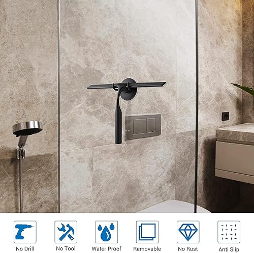 Ulinek Raclette de Douche Vitre avec Support Mural, Raclette de Vitre 25cm pour Salle de Bain avec Lame en Silicone, Raclette Nettoyage Professionnel Fenêtre Voiture Verre Miroir,Noir - Nail Gallerys