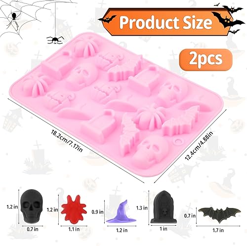 2pcs Moules à Citrouilles d'Halloween, Moule en Silicone Halloween de Squelettes Amusants Moule de Chauves-Souris Moule d'Araignées d'Halloween pour Biscuits Bonbons Gélifiés Chocolat Gelée - Nail Gallerys