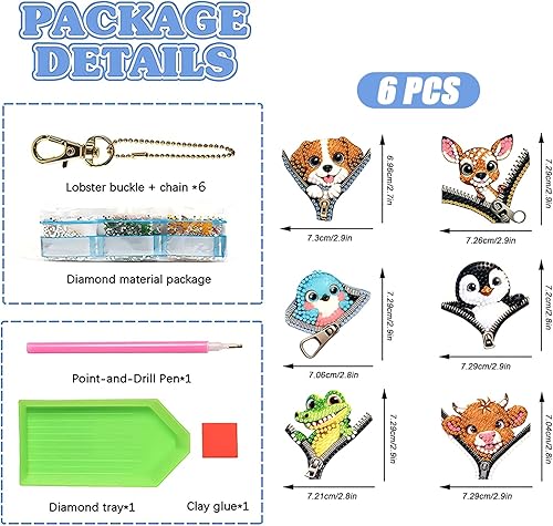 Comforso - Lot de 6 Porte-clés Double Face avec Peinture Diamant 5D à Faire Soi-même, Kit d'Art Diamant à Suspendre pour Porte-clés, Sac à Main, Décoration d'Intérieur, C, Taille Unique - Nail Gallerys