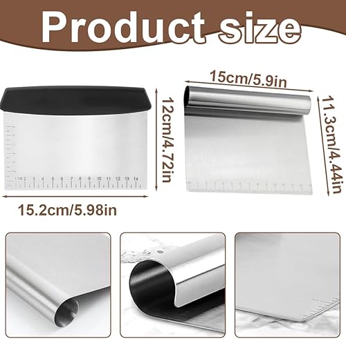 JAWUZ Ensemble 2 Pièces Coupe-Pâte en Acier Inoxydable - Spatule et Grattoir de Cuisine avec Règle de Précision, Outils pour Boulangerie, Pâtisserie, Pizza, Pain et Cuisine - Nail Gallerys