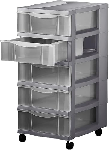 Armoire à tiroirs avec 5 tiroirs et roulettes - Chariot de rangement - Meuble de bureau à roulettes - Organisateur en plastique recyclable - Système de rangement pour cuisine, salle de bain, salon, - Nail Gallerys