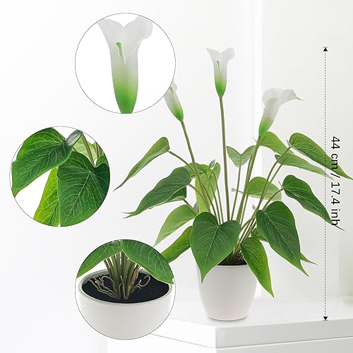 Quancru 44cm Lys Calla Fleur Artificielle Faux Plante Feuille Verte Décoration Réaliste DIY Simulation Bonsai Maison Bureau Mariage Festival Fête - Nail Gallerys