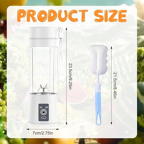 Blender Portable, Afenau 400ML Smoothie Mixer avec Brosse Coupelle et 6 Lmes, Chargement Type-C Mixeur Portable, Mini Blender Smoothie pour Milkshakes, Jus de Fruits, Smoothies (Blanc) - Nail Gallerys