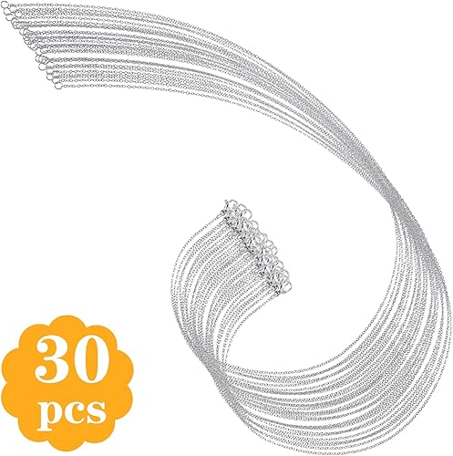 Lot de 30 chaînes de collier avec fermoirs mousquetons pour la fabrication de bijoux, chaînes en acier inoxydable en vrac, chaînes fines de 1,2 mm pour la fabrication de colliers, pendentifs - Nail Gallerys