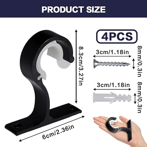 Supports de Rideaux Réglables, 4 Pièces Support de Tringle à Rideau pour 25 à 28 mm, Crochets à Draperie avec Vis et Ancrage Mural, Alliage d'Aluminium Support Tringle Penderie (Noir) - Nail Gallerys
