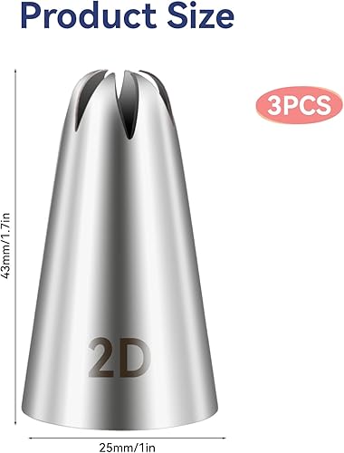 Lot de 3 douilles pour décoration de gâteaux, 1 m, 2D, 2 F, douilles pour crème au beurre, glaçage, gâteaux d'anniversaire, cupcakes – Outils de cuisson pour loisirs créatifs - Nail Gallerys