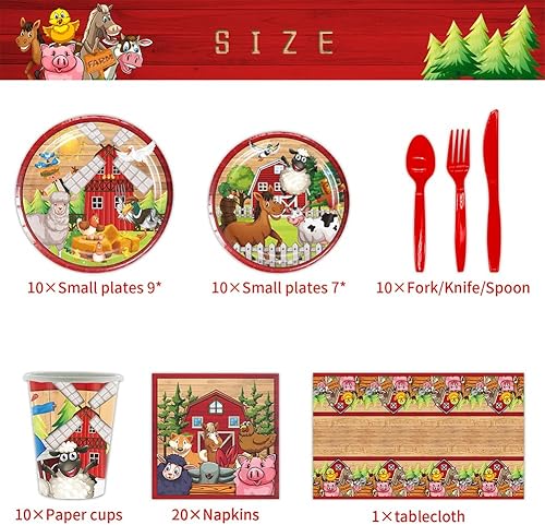 81pcs Vaisselle de fête à la ferme, Vaisselle de fête d'anniversaire pour Enfants Animaux de la Ferme Thèmes Anniversaire Fournitures, Assiettes Papier Tasse Serviette Nappe Fourche pour 10 Invités - Nail Gallerys