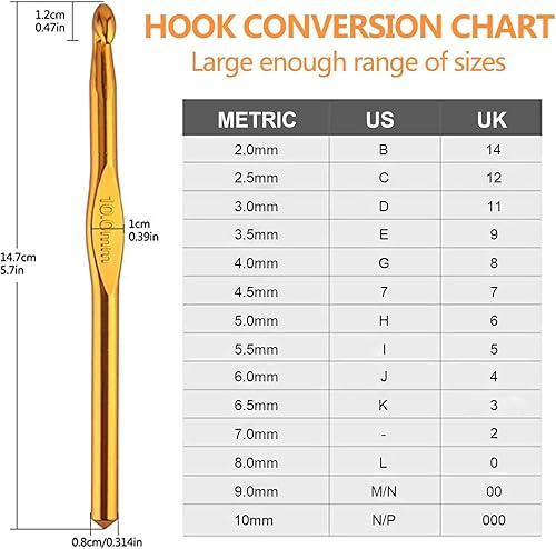 BCMRUN Crochets Set 14 Tailles 2mm (B) -10mm (N) Kit d'Aiguilles à Tricot Ergonomiques en Aluminium avec Case Weave Yarn Craft Set, Crochet Crochet Knit Needle, Meilleur Cadeau pour Femmes Filles - Nail Gallerys