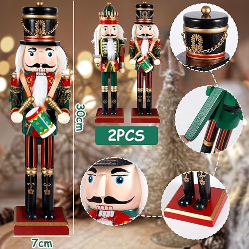 2 Grand Soldat Casse-Noisette de Noël en Bois avec Support, 30cm, Figurine Traditionnels, Décoration de Noël - Nail Gallerys