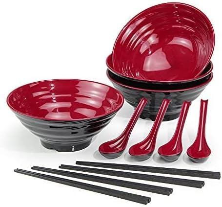 Ainbonte Ensemble de 4 pièces Bol Ramen, Capacité 1032 ml Bol à Soupe Japonais avec Cuillère et Baguettes, pour Pâtes Udon Pho Nouilles Asiatiques, Sécurité lave - Vaisselle (4), Ain-008 - Nail Gallerys