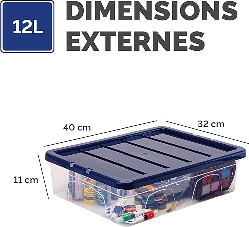 BANKERS BOX Boîte de rangement en plastique 12L, pack de 3, sans BPA et couvercles 100% recyclés, emboîtable et empilable, couvercle anti-poussière, 11x32x40cm, idéal pour la maison et le bureau - Nail Gallerys