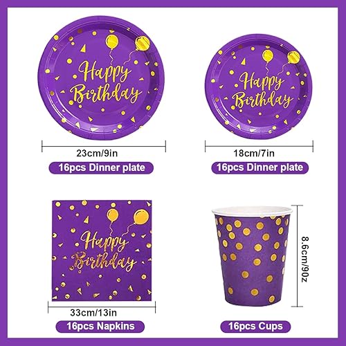 ZOOMPIL Violet Or Party Vaisselle, Ensemble de vaisselle de fête violet et doré, Kit Vaisselles Anniversaire Assiette Papier Tasse Serviette pour mariage, anniversaire, fête prénatale 16 invités - Nail Gallerys