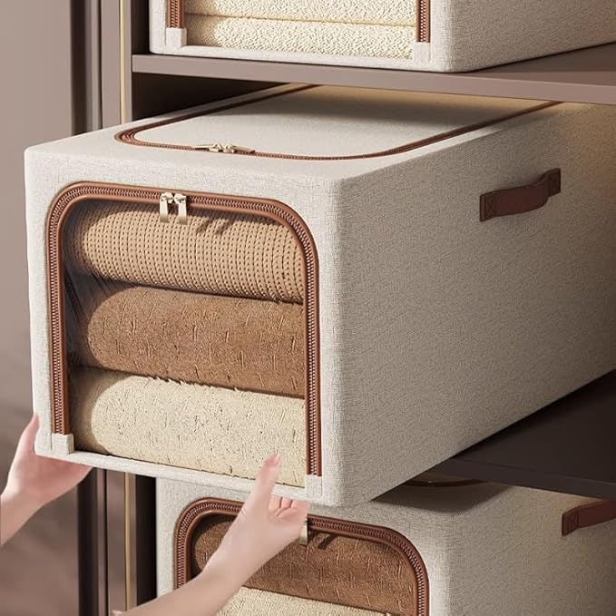 Coubelles de rangement en tissu, boîtes de rangement à vêtements - Boîte de rangement pliable - Fenêtre transparente à double fermeture à glissière imperméable pour le placard à linge universitaire - Nail Gallerys