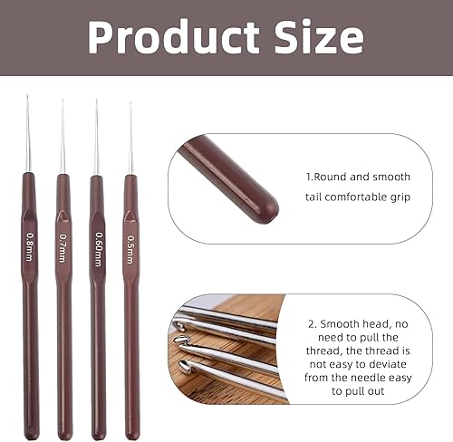 Lot de 4 crochets ergonomiques de petite taille (0,5 mm à 0,8 mm), légers et inoxydables, idéaux pour les débutants et les professionnels - Nail Gallerys