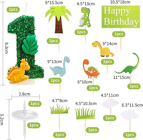 CWPFVQA 1 Bougie Dinosaure Numéro 1 Et 11 Inserts De Gâteau Dinosaure, Décorations De Gâteaux, Accessoires D'Ambiance De Fête, Inserts d'anniversaire Amusants, Accessoires De Gâteau. - Nail Gallerys