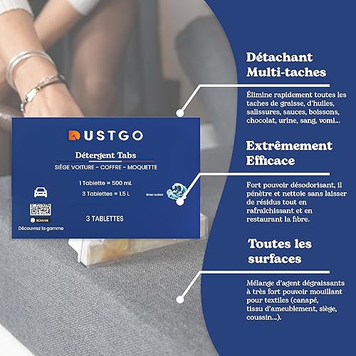 Détergent DUSTGO - Pack de 5 Boîtes (15 Pastilles) Brise-Océan | Détergent Shampouineuse pour Sièges Voiture, Tapis, Moquette, Tissus Véhicule | Formule Concentrée & Senteur Fraîche - Nail Gallerys