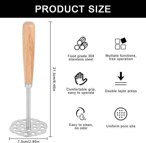 YYTECH Presse Purée Acier Inoxydable 304 23 X 8 X 8 CM Presse Purée avec Manche en Bois Professionnel Presse Puree Manuel Presse Purée Multifonctionnel pour Fruits Légumes Aliments pour Bébés - Nail Gallerys