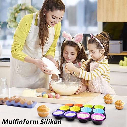 thirei Moules à Muffins En Silicone, 12 Pièces Moules à Muffins Réutilisables, Moules à Cupcakes en Gâteau, Pudding, Crème - Nail Gallerys