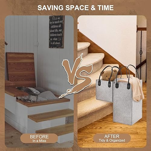 Renywosi Panier d'escalier en Feutre - Rangement Pliable - Rangement - Panier à Linge - avec poignée Transport - Organiseur pour Chambre, Salle Bain - 25 x 40 x 40 cm - Nail Gallerys