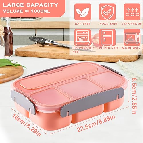 anyìshwu 1300ml Lunchbox avec 4 Compartiments, Anti-Fuite Bento Lunch Box avec Lunch Bag et Couverts, Boîtes Bento pour Enfants, Adultes, Convient Pour Micro-Onde Lave-Vaisselle (Rose) - Nail Gallerys