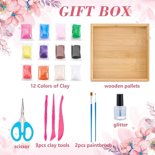 WEBEEDY Kit Argile Sèche à l'Air pour Débutants,Kit de Modelage de Fleurs 12 Couleurs avec 3 Outils de Sculpture,Présentoir pour Adultes,Succulentes 3D Art Set pour Décoration Murale de la Maison - Nail Gallerys