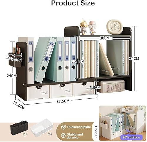 NUODWELL Bibliothèque de bureau extensible avec 3 tiroirs, étagère de présentation de comptoir, fournitures de maison et de bureau (blanc) - Nail Gallerys
