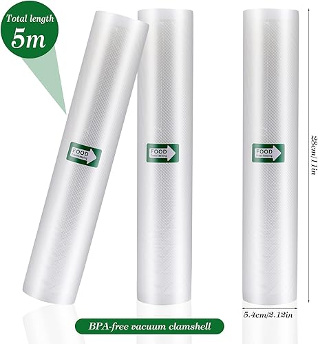 Ticeed 3 Rouleau Sous Vide Alimentaire 28 x 500cm, Sac sous Vide Alimentaire Film sous Vide Alimentaire Sac Mise sous Vide Alimentaire Sachet sous Vide Alimentaire sans BPA pour Machine Sous Vide - Nail Gallerys