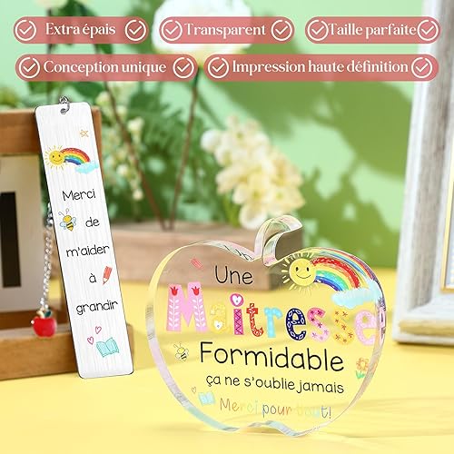 Namalu Cadeau pour Maîtresse d'École de Fin d'Année Décoration en Acrylique Forme de Pomme Marque-Page en Acier Inoxydable Cadeau Merci Maitresse pour Enseignant Noël École Maternelle Remerciement - Nail Gallerys