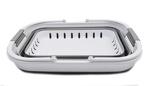 SAMMART Baignoire pliable avec poignée - Panier de pique-nique portable - Sac de courses pliable - Boîte de rangement peu encombrante (blanc/gris, 1) - Nail Gallerys