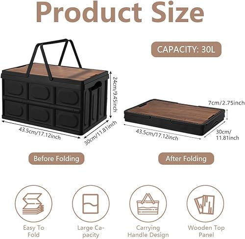 GOLRISEN Boite de Camping Pliable Plastique, Boîtes de Rangement avec Couvercle et Poignées, Caisse de Rangement Plastique Pliable Stable pour Camping, Voiture, Voyage, Shopping, Rangement (Noir) - Nail Gallerys