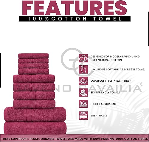 Lions Towels 544708 Lot de 10 serviettes de bain 100 % coton égyptien, 4 visage, 4 mains, 2 serviettes de bain, de qualité supérieure, très absorbantes, lavables en machine, rouge foncé, Standard - Nail Gallerys
