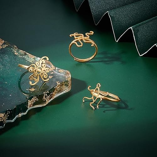 PH PandaHall Base d'anneaux Réglables Ouverts, 6pcs 3 Styles Anneau à Griffes Vierge Réglage de la Lunette des Bagues Bague en Laiton pour Femme Gemme Rochers Fabrication de Bagues de Bijoux, Doré - Nail Gallerys