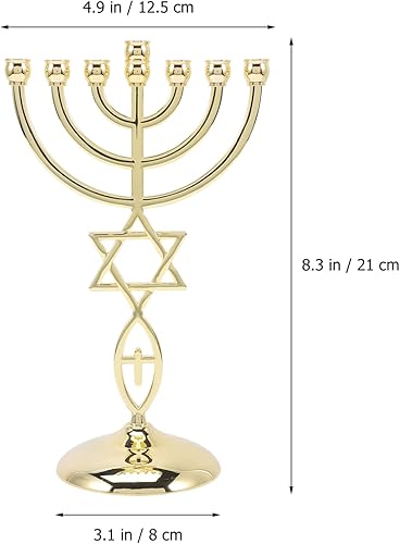 Appliques Hanukkah Menorah Bougeoir Chandeliers 7 Branche Hanukkah Menorah Pièce Maîtresse Cône Doré Bougeoir Décorations pour Hanukkah Fête De Vacances Décorations De Noël - Nail Gallerys