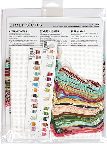 Dimensions Blooms Flower Shop Kit de Broderie au Point de Croix Motif Aida Blanc 14 carats, Multicolore, Finished Project 12' x 12' - Nail Gallerys