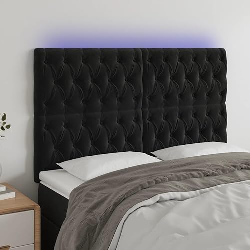 vidaXL Tête de Lit à LED Meuble de Chambre à Coucher Accessoire de Lit Double Tête de Cadre de Lit Intérieur Rose 160x7x78/88 cm Velours - Nail Gallerys