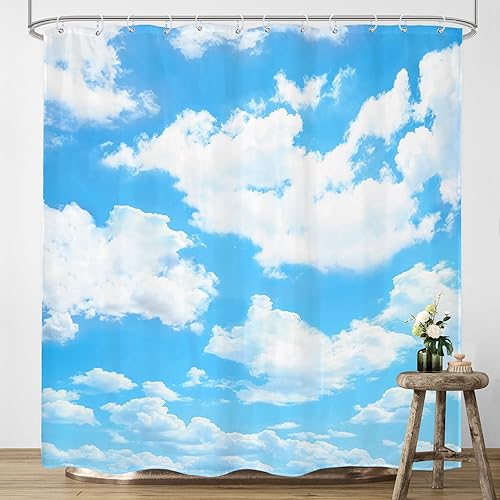 LIGHTINHOME Lot de 12 Crochets en Plastique pour Rideau de Douche en Polyester imperméable Motif Nuage Bleu Ciel Blanc 183 x 183 cm - Nail Gallerys