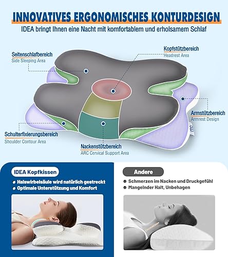 IDEA Oreiller cervical ergonomique en mousse à mémoire de forme - Oreiller orthopédique - Vainqueur du test de douleur cervicale - Oreiller de voyage - Coussin de voyage - Coussin cervical pour adulte - Nail Gallerys