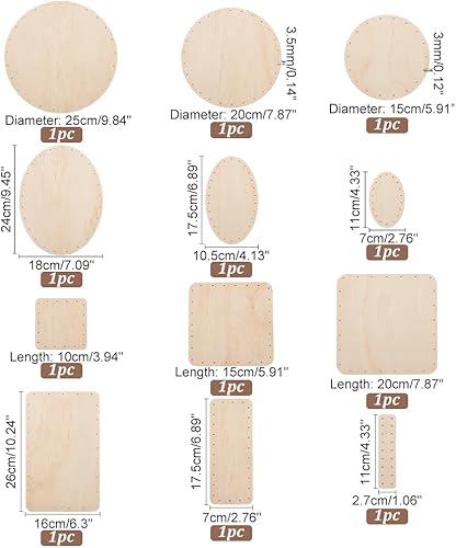 PH PandaHall 12pcs Fond de Panier pour Rotin, 12 Styles Rond/Ovale/Rectangle/Carré en Bois Panier de Base en Canne en Osier Planche Tissée pour la Fabrication de Porte-Crayons de Panier de Sol - Nail Gallerys