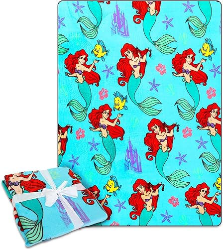 Ensemble couverture polaire Little Mermaid et sac à cordon – Ensemble avec couverture douce Ariel et sac à pince, autocollants, plus pour enfants, adultes, enfants | Couverture polaire confortable - Nail Gallerys
