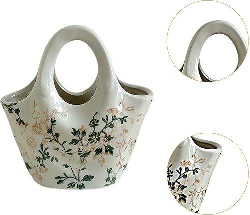 Sharplace Vase en céramique Moderne à Motif Floral, Arrangement Floral esthétique, Forme de Sac à Main, Vase pour Fleurs pour décoration de Chambre à Coucher et - Nail Gallerys
