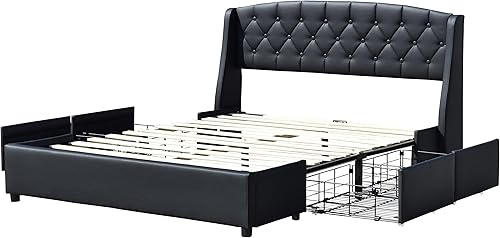 iris - Solide et Confortable Lit 120x190 avec Sommier avec 4 tiroirs + Tete de lit Couleur BLANC + Pieds en 4 cm - 13 Lattes - revetement PVC Simili facile d'entretien - Montage Rapide et Facile - Nail Gallerys