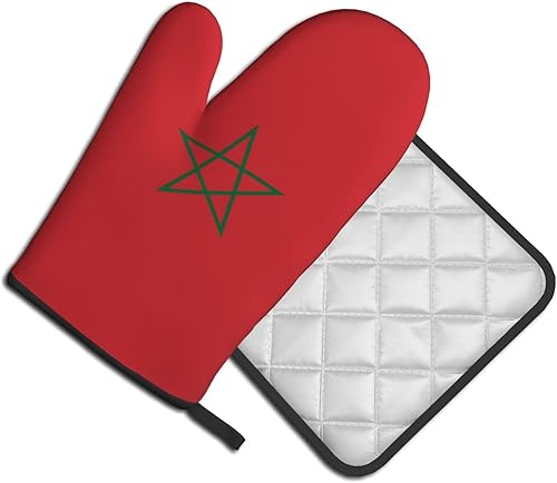 LLKGOT Ensemble de gants de cuisine et maniques avec motif drapeau du Maroc pour ouvrir le couvercle de la casserole dans la cuisine, micro-ondes, four - Nail Gallerys